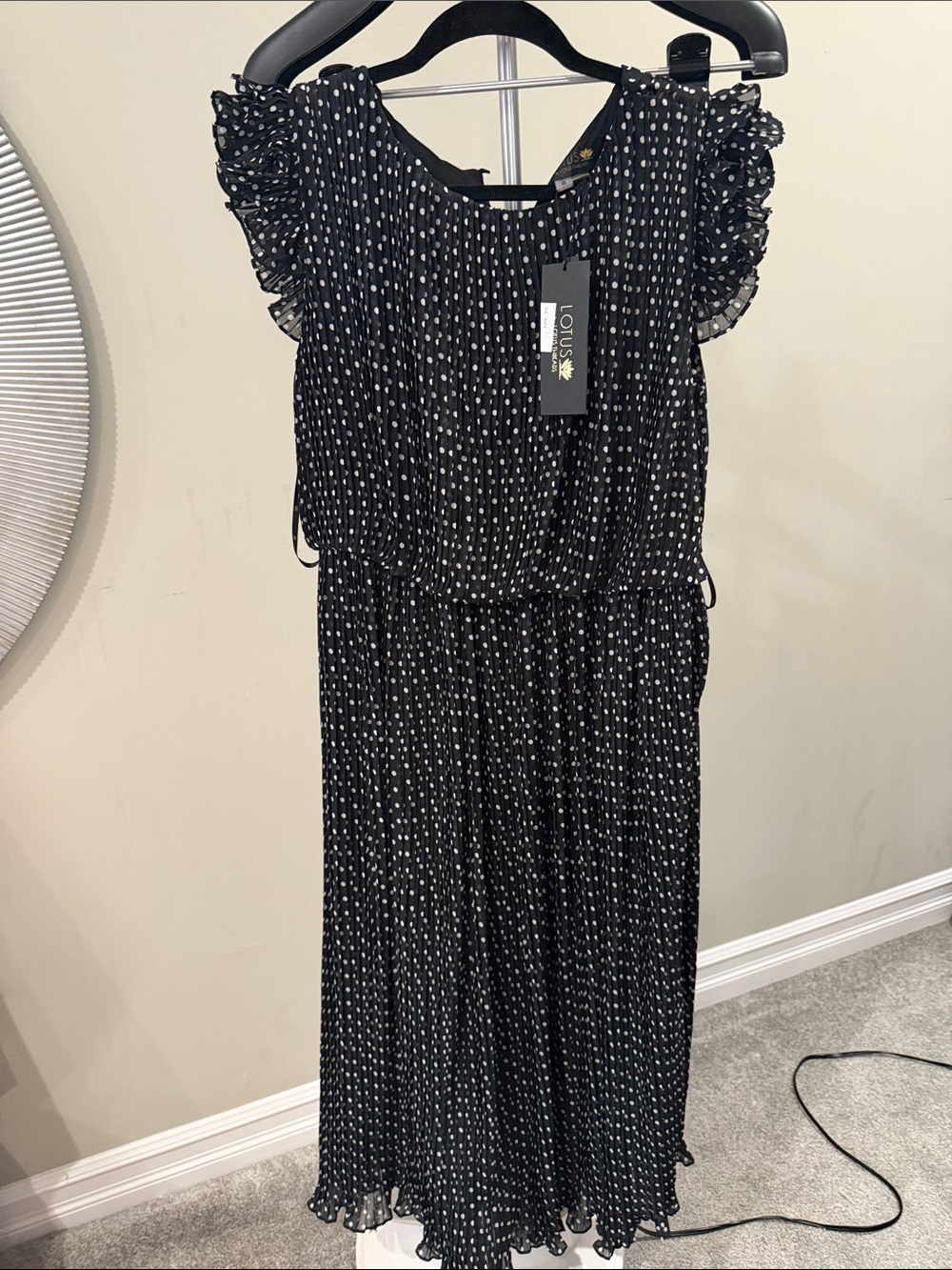 Lotus & Luna Black Polka-Print Midi Dress